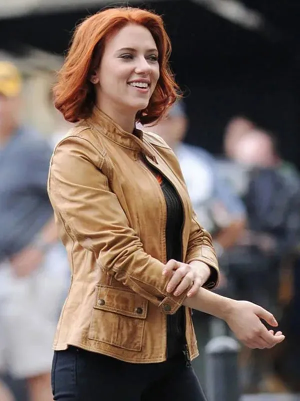 Avengers Scarlett Johansson Brown Leather Jacket