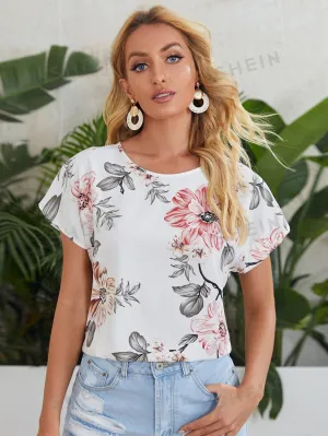 Batwing Sleeve Floral Print Top