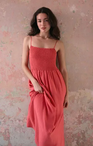 Bayside Linen Maxi Dress-Persimmon