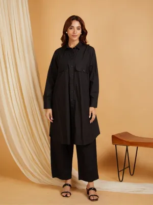 Black Cotton Poplin Black Button Up Co-ord Set