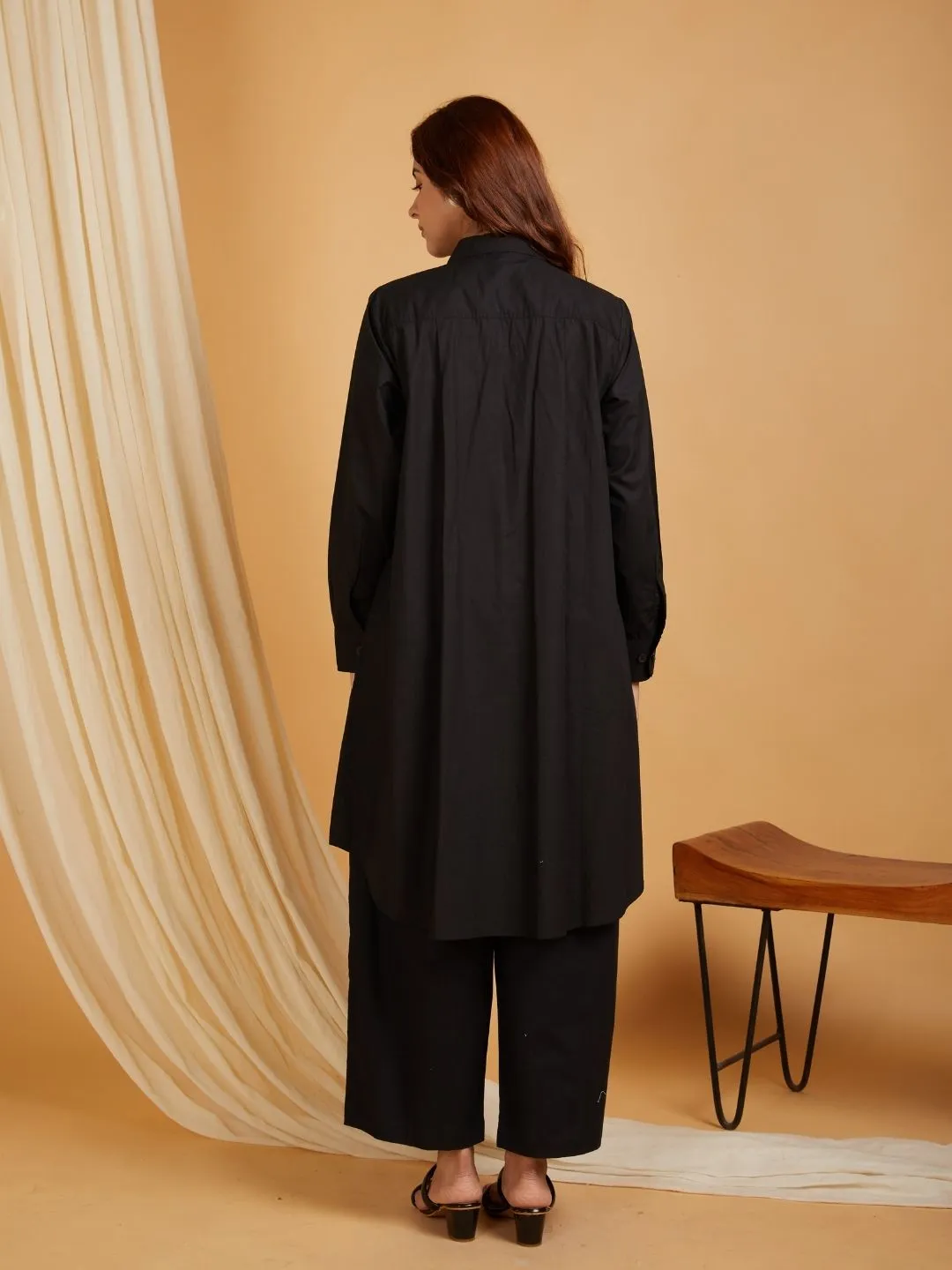 Black Cotton Poplin Black Button Up Co-ord Set