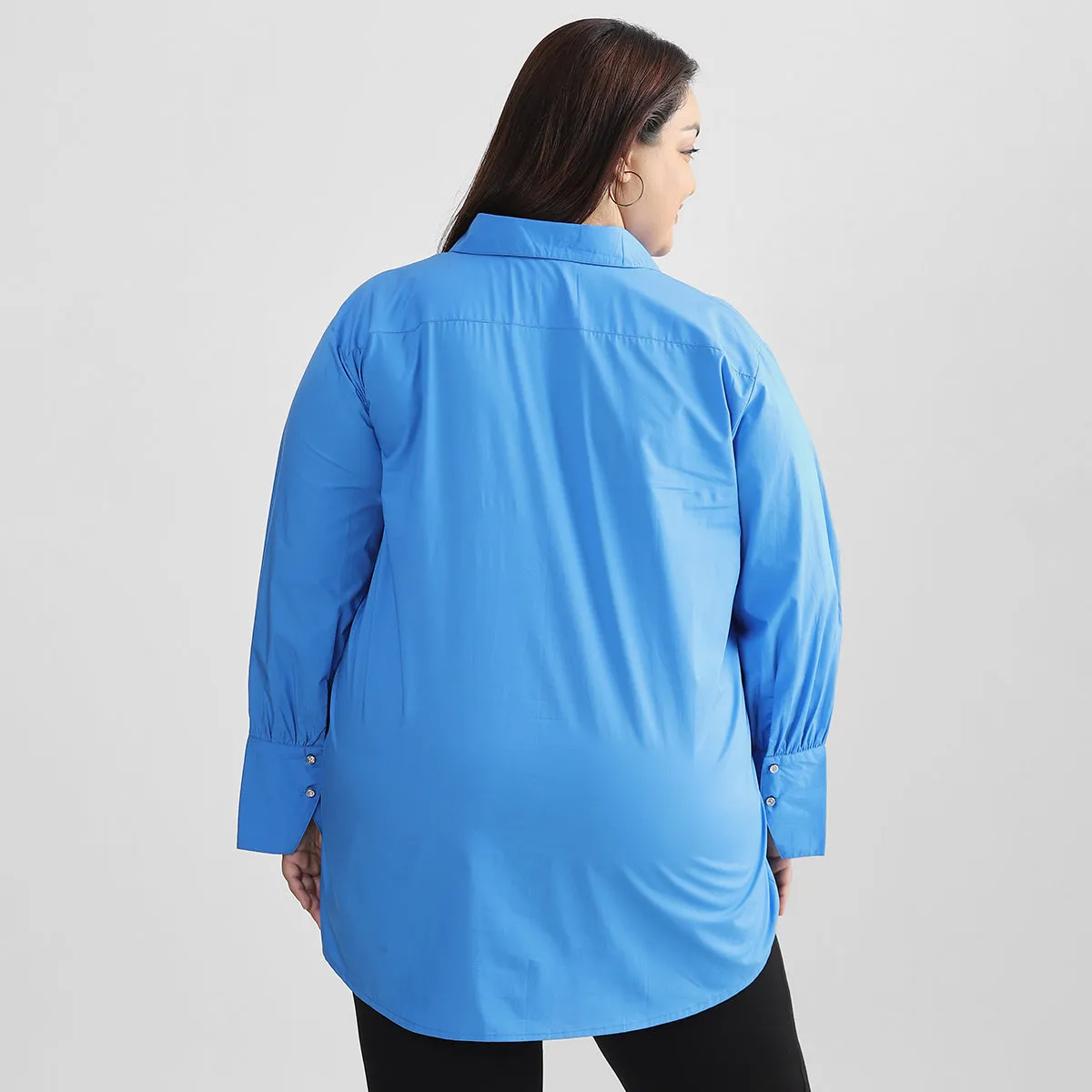 Blue Plus Size Cotton Poplin Shirt