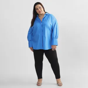 Blue Plus Size Cotton Poplin Shirt