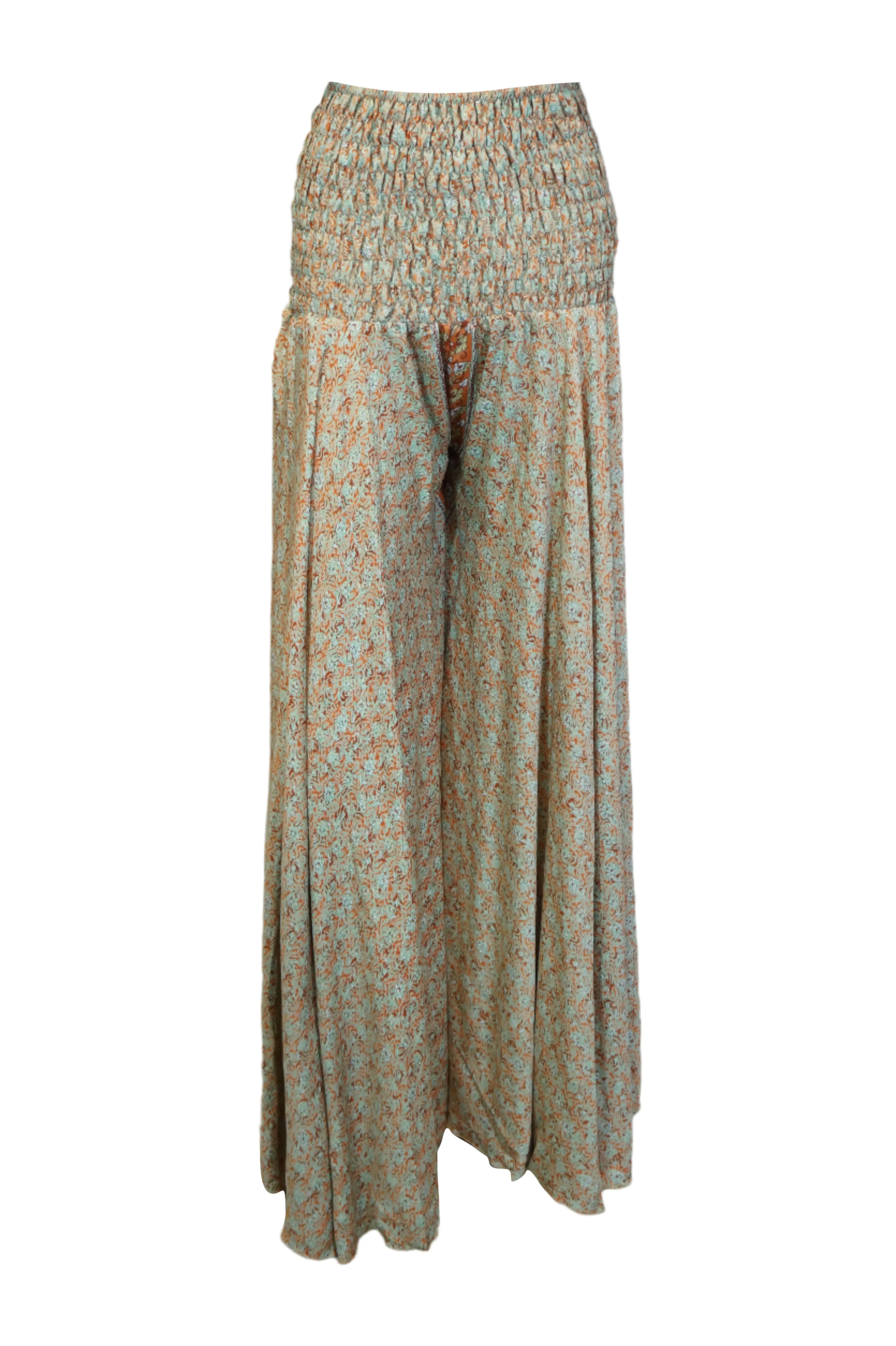 Bohemian Beige Floral Palazzo – Flowy Resort-Style Wide-Leg Pants SM