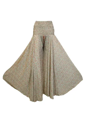 Bohemian Beige Floral Palazzo – Flowy Resort-Style Wide-Leg Pants SM