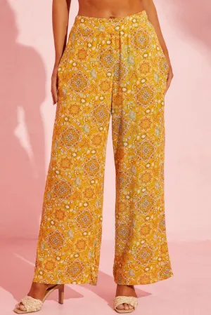 Boho Delight Elastic Waist Floral Wide Leg Pants