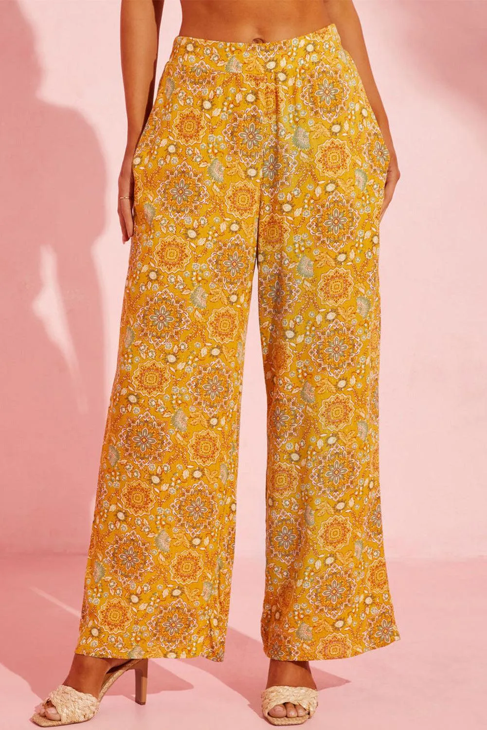 Boho Delight Elastic Waist Floral Wide Leg Pants