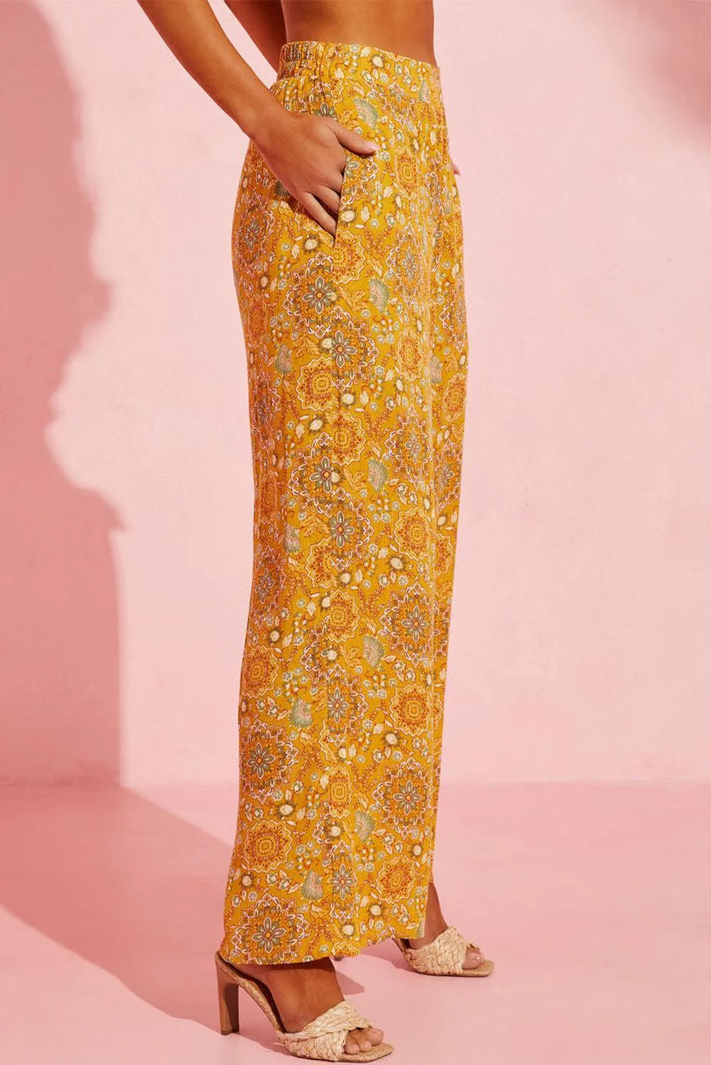 Boho Delight Elastic Waist Floral Wide Leg Pants