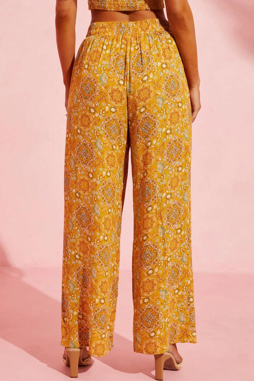 Boho Delight Elastic Waist Floral Wide Leg Pants