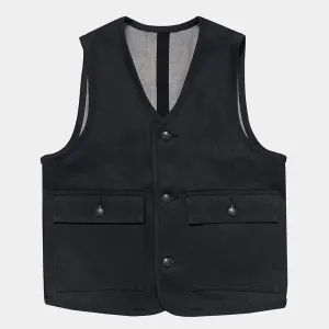 BZEN M.3034-THE GENT SLIM FIT 4 POCKET VEST-12oz- RAW BLACK ON BLUE