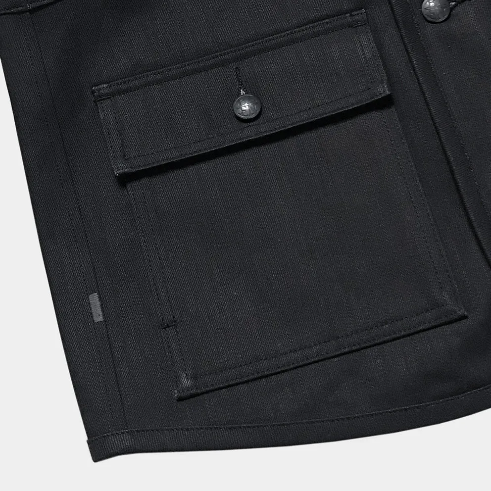 BZEN M.3034-THE GENT SLIM FIT 4 POCKET VEST-12oz- RAW BLACK ON BLUE