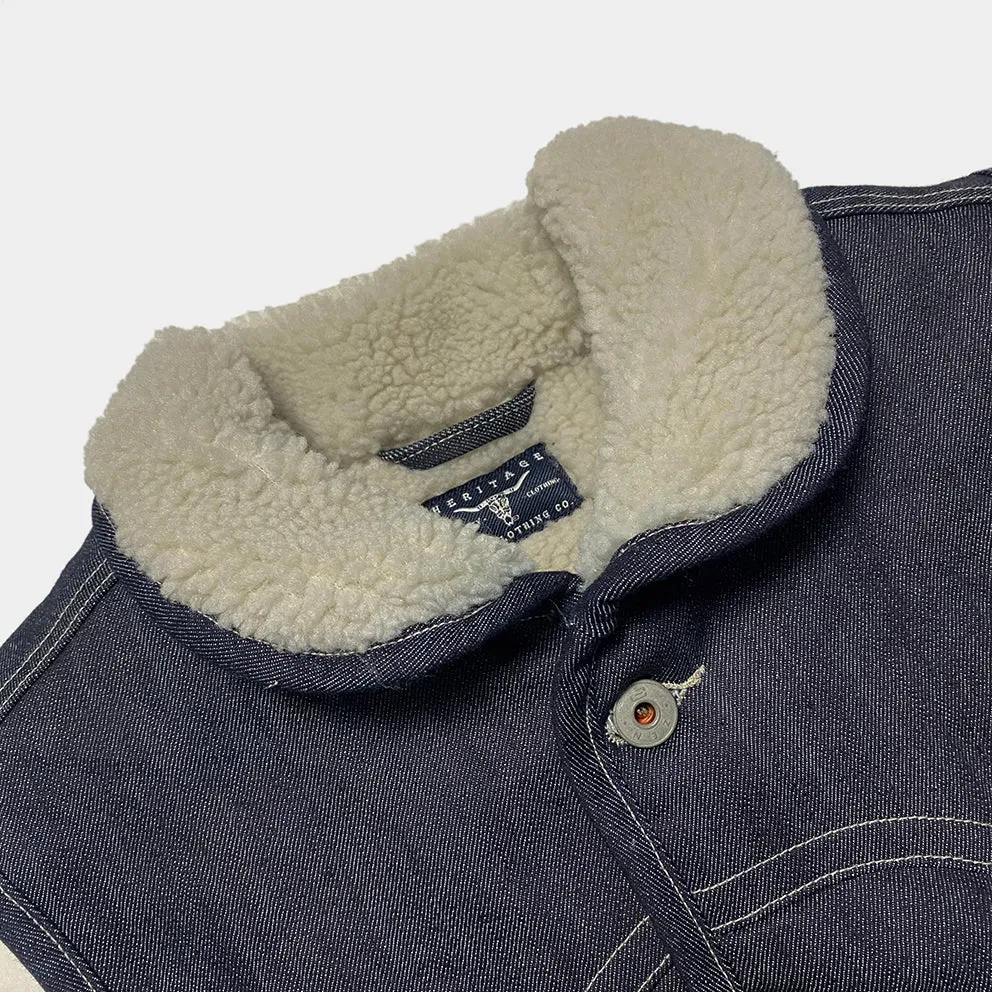 BZEN M.3203RR IDAHO-R18 REGULAR FIT COMFORT STRETCH INDIGO DENIM 2 POCKET SHERPA LINED VEST-12OZ-HRH INDIGO