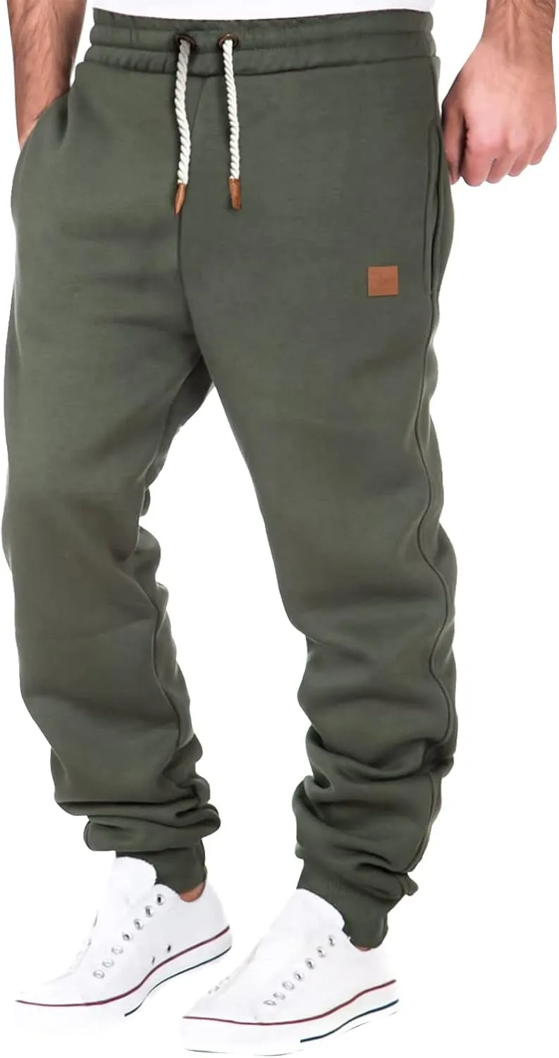 Cargo Sweatpants for Men Drawstring Sport Trousers Men's Heavyweight Fleece Cargo Sweatpants Elastic Waist Drawstring