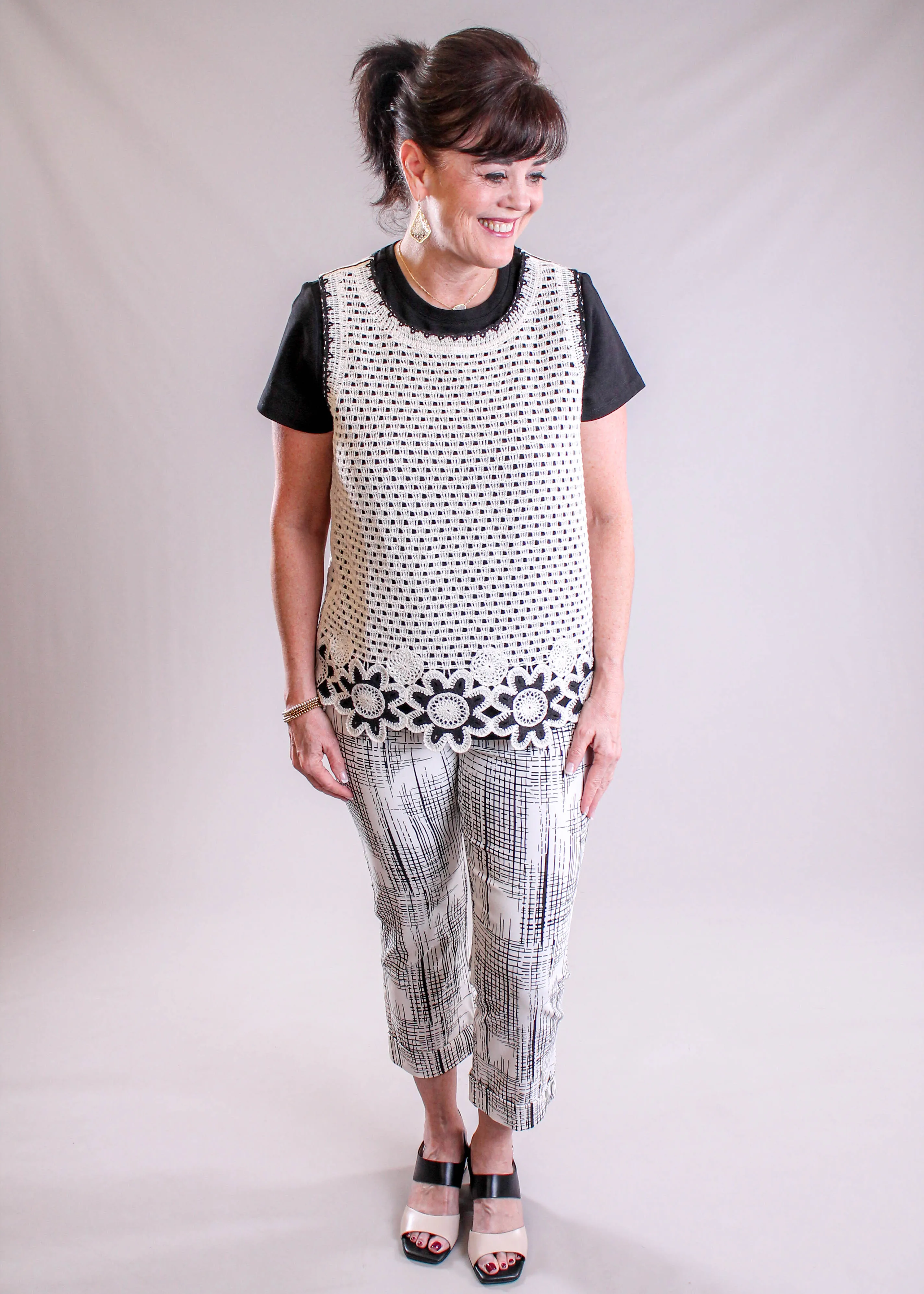 Charlie B Sleeveless Crochet Flower Top