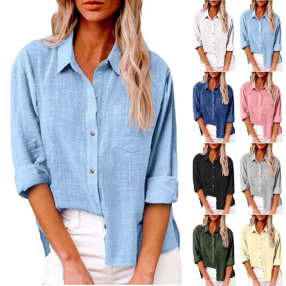 Cotton Linen Women Clothing Comfortable Long Sleeve New Shirts for Women