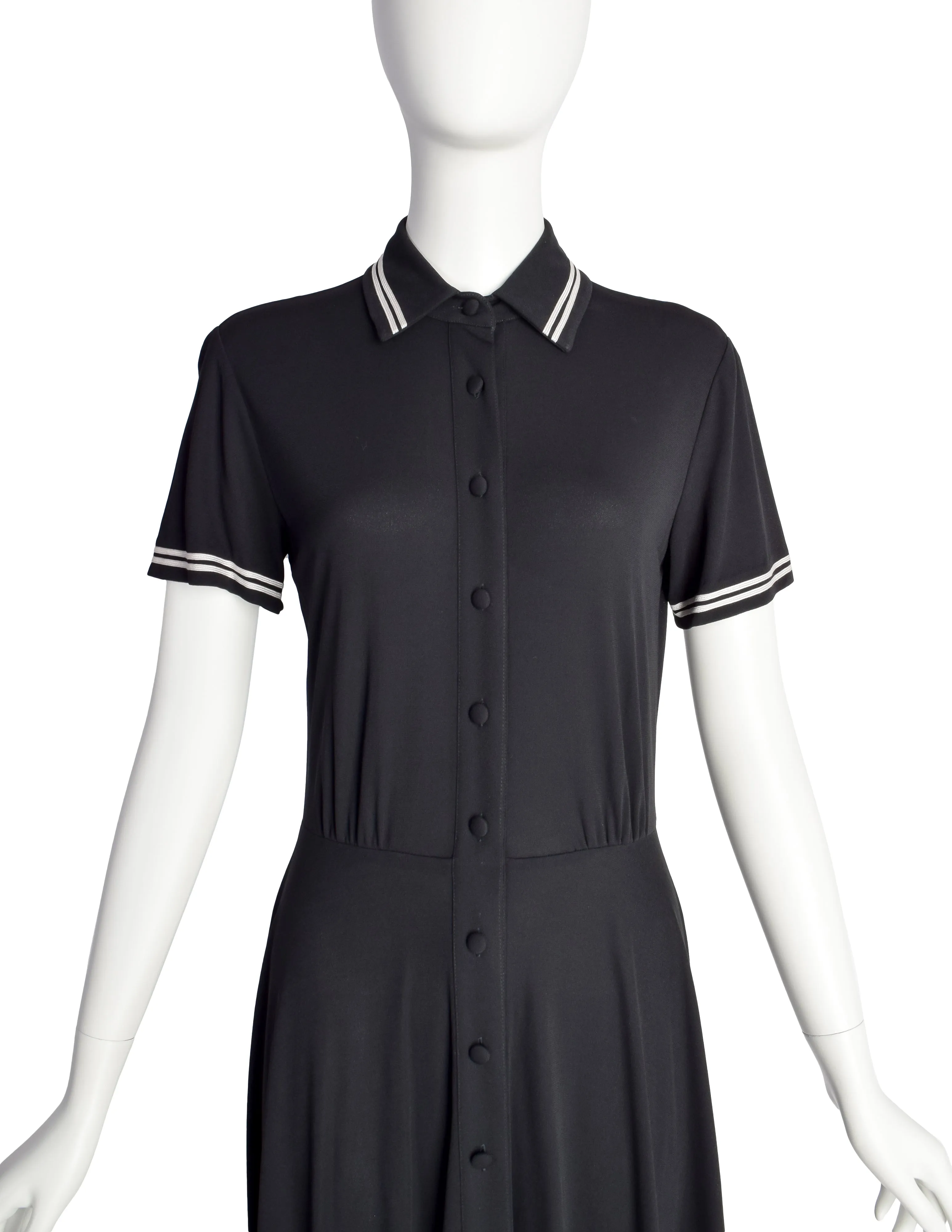 DKNY Vintage 1990s Black Button Up Collared Full Skirt Dress