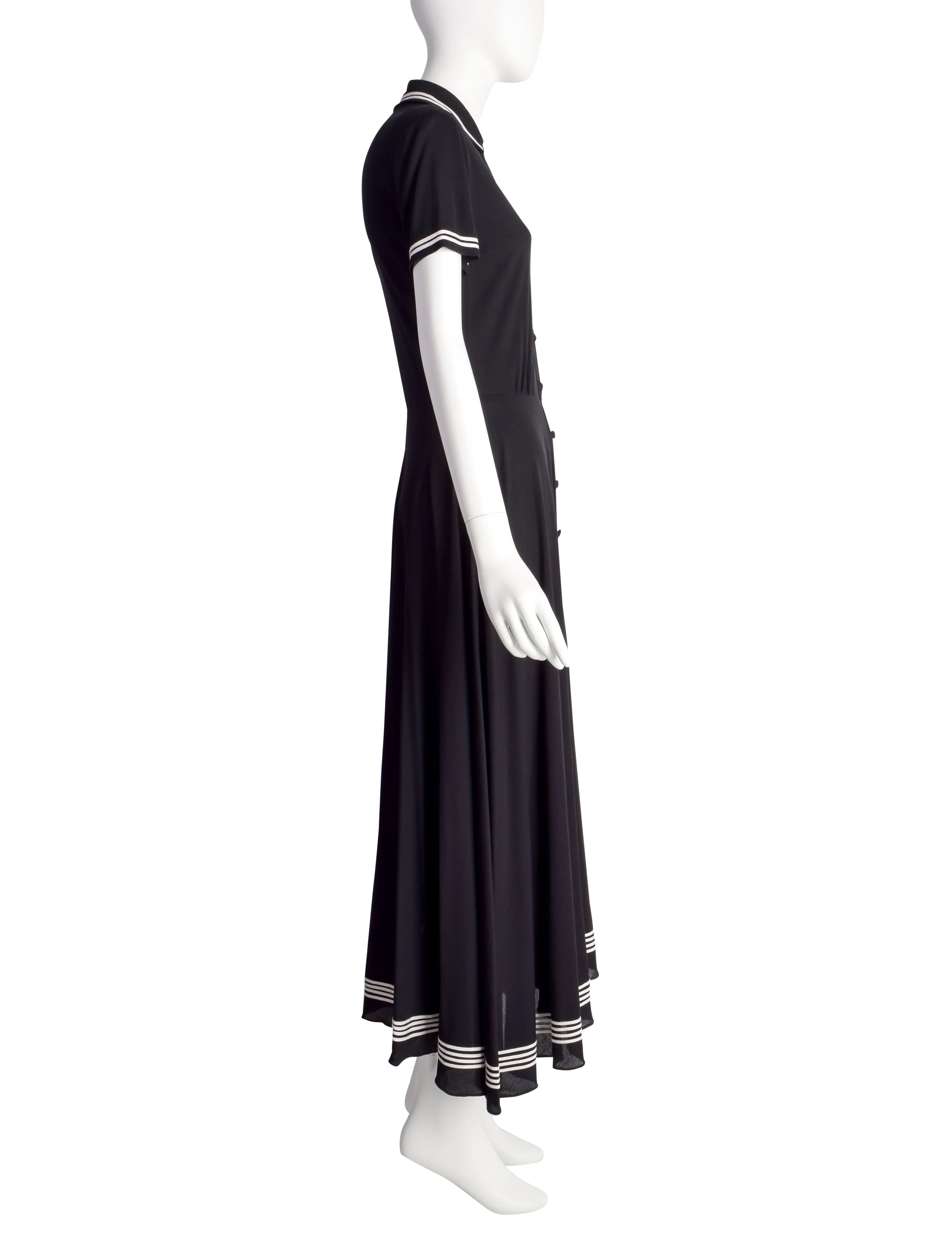 DKNY Vintage 1990s Black Button Up Collared Full Skirt Dress