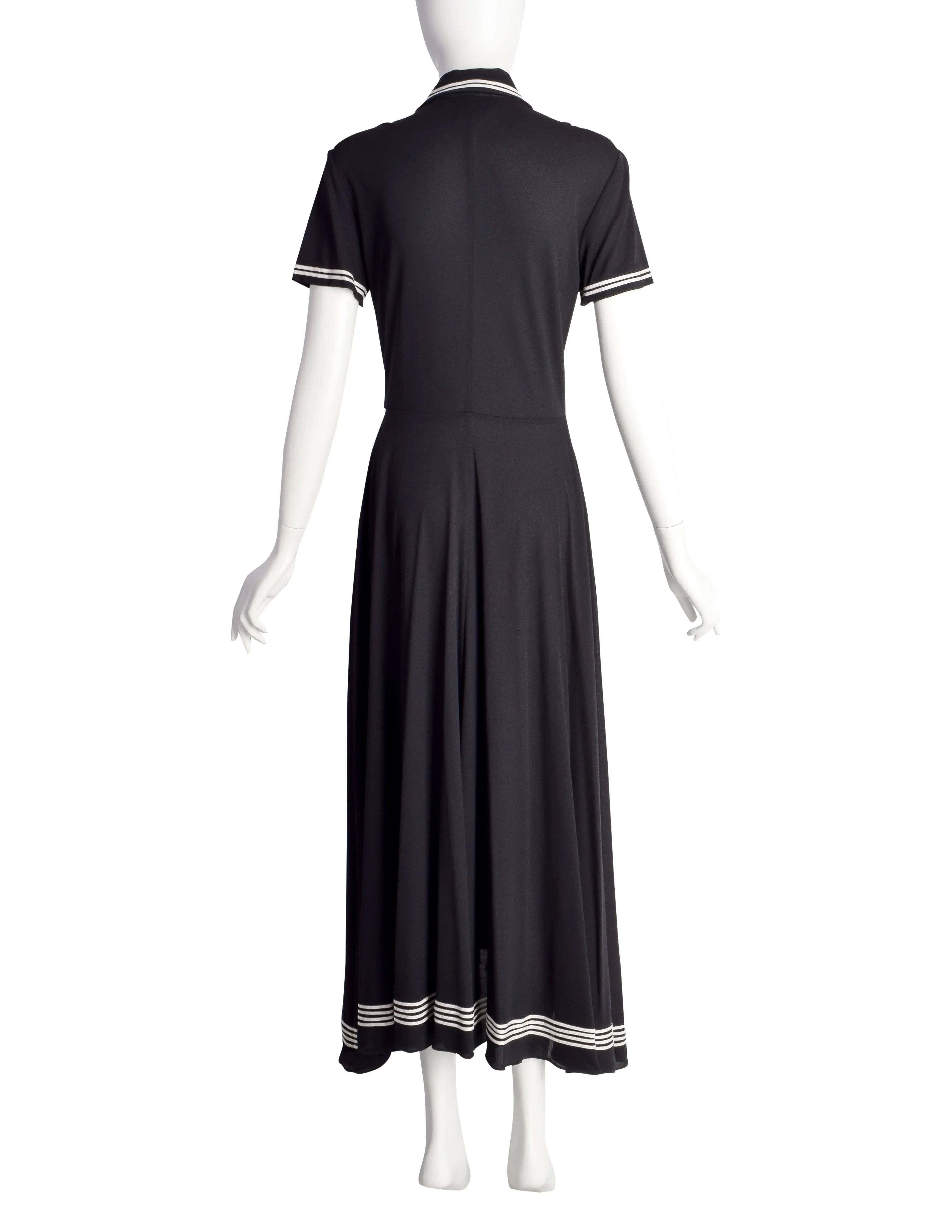 DKNY Vintage 1990s Black Button Up Collared Full Skirt Dress