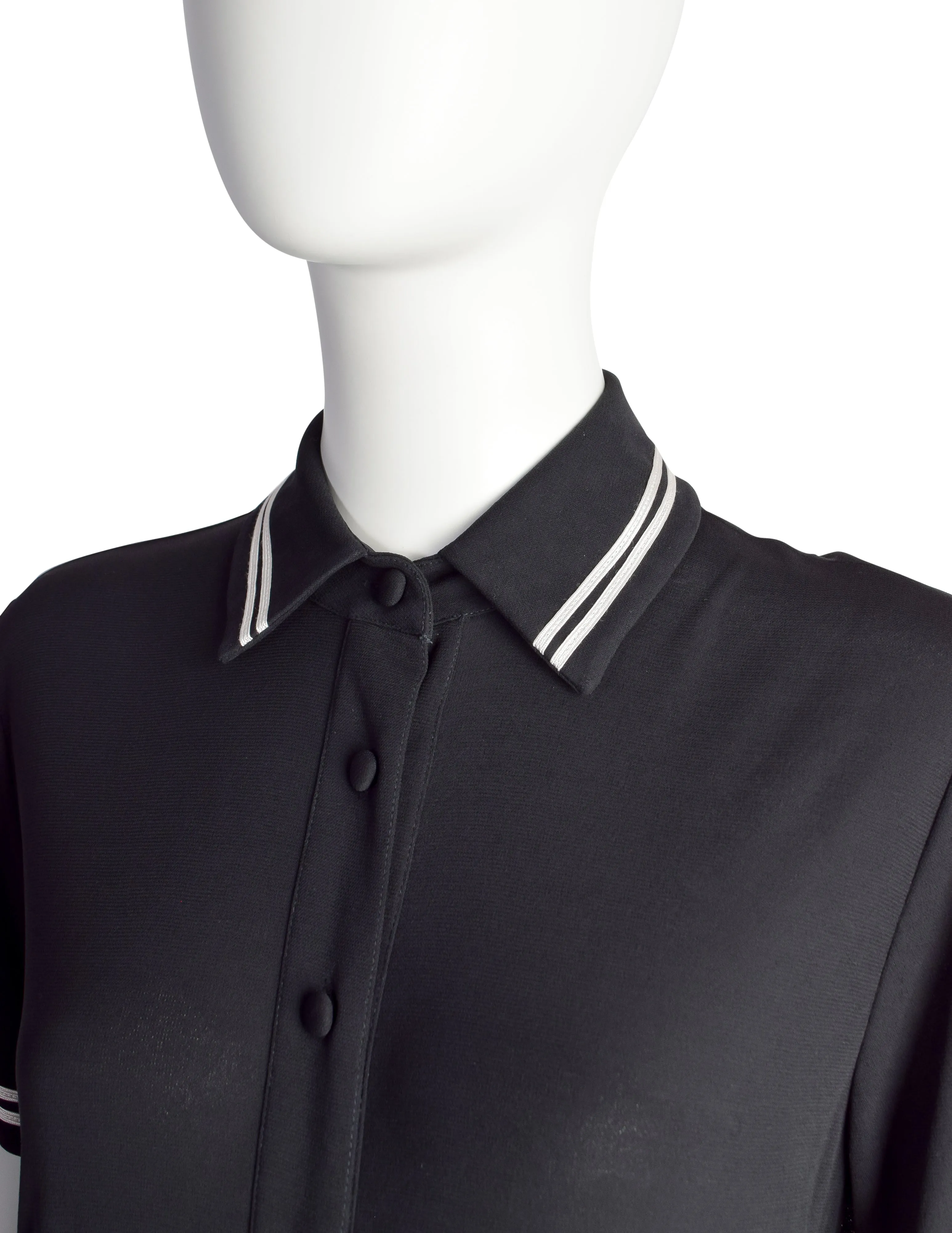 DKNY Vintage 1990s Black Button Up Collared Full Skirt Dress