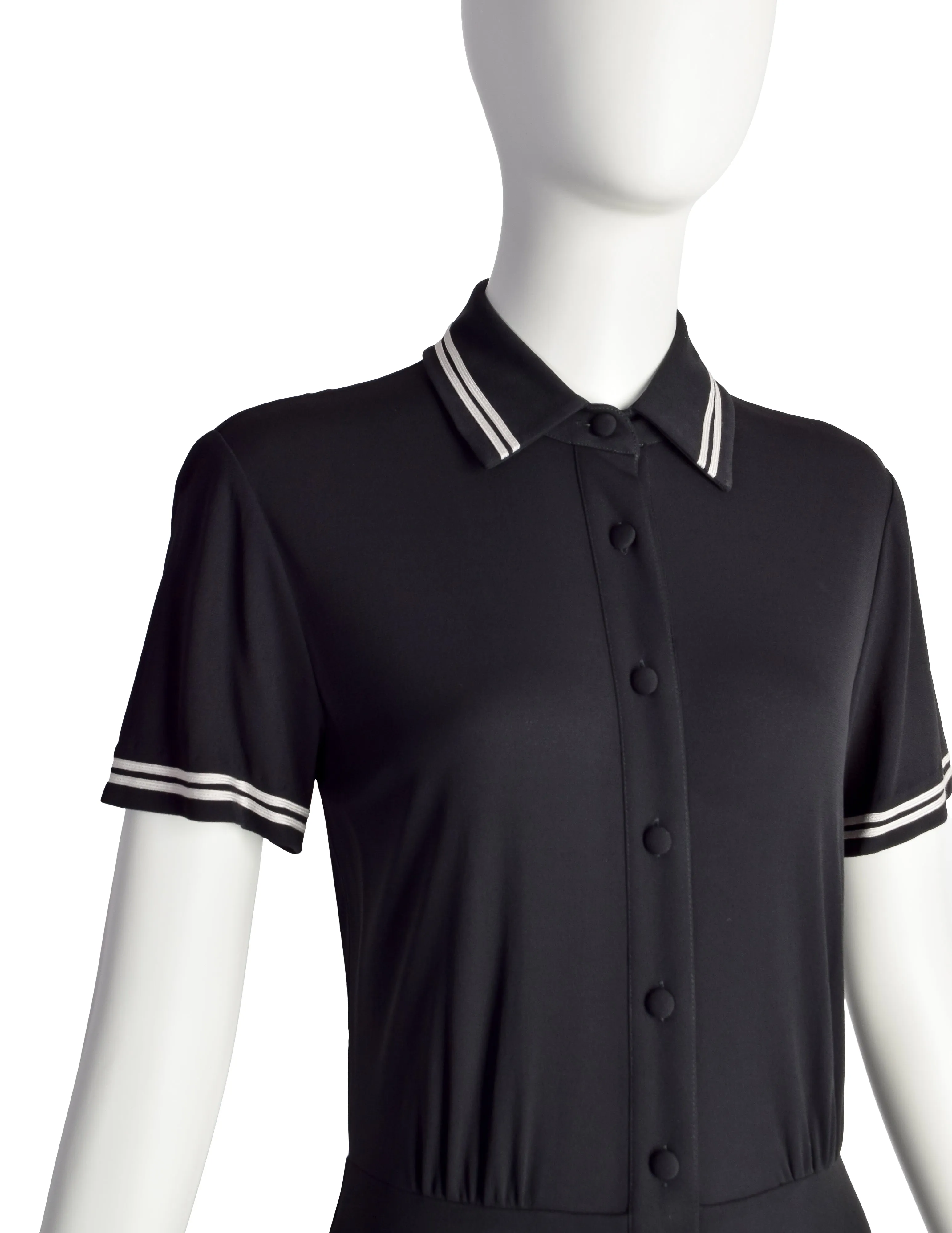DKNY Vintage 1990s Black Button Up Collared Full Skirt Dress