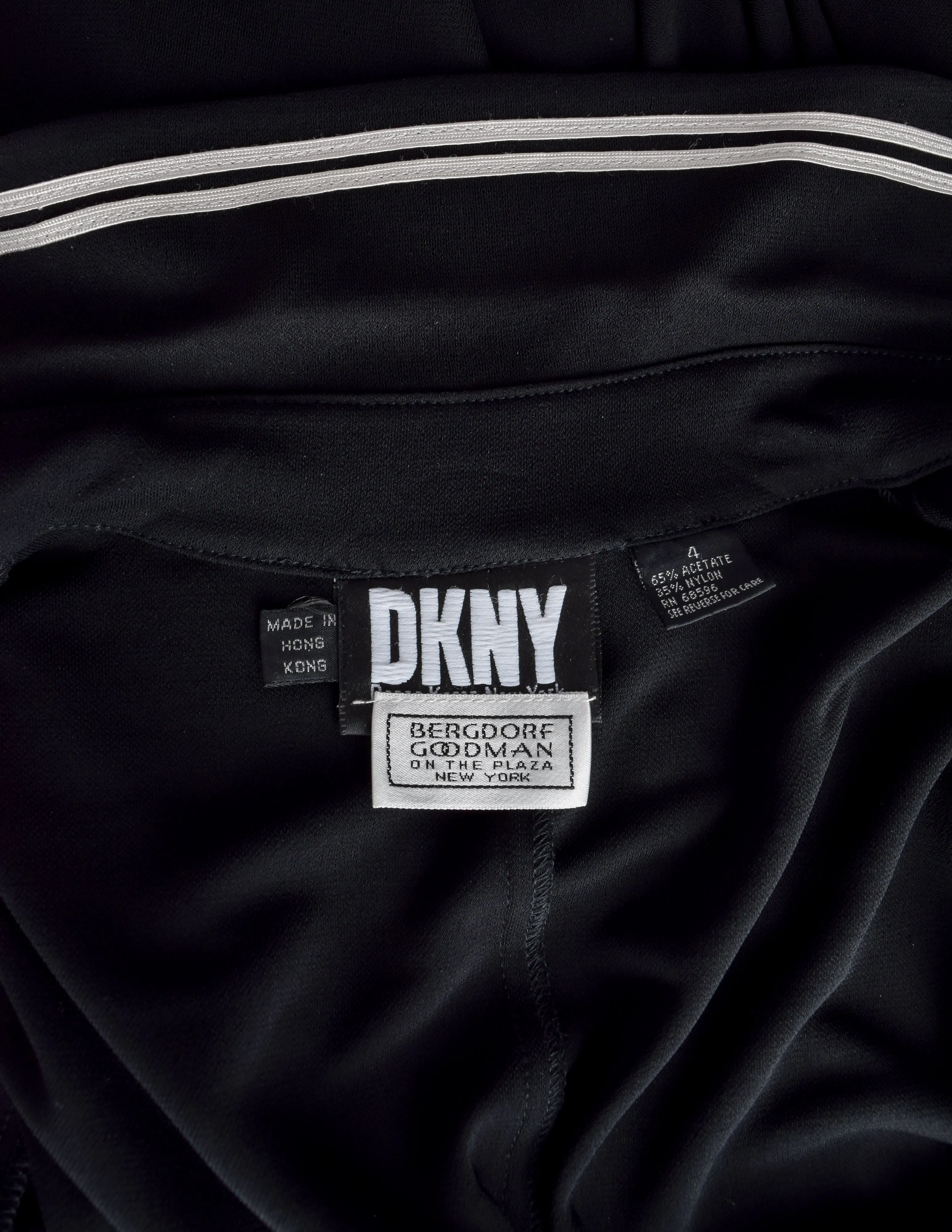 DKNY Vintage 1990s Black Button Up Collared Full Skirt Dress