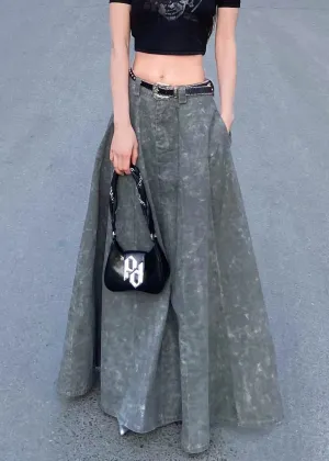 Elegant Grey  Pockets High Waist Patchwork Denim Maxi Skirts Summer LY9077