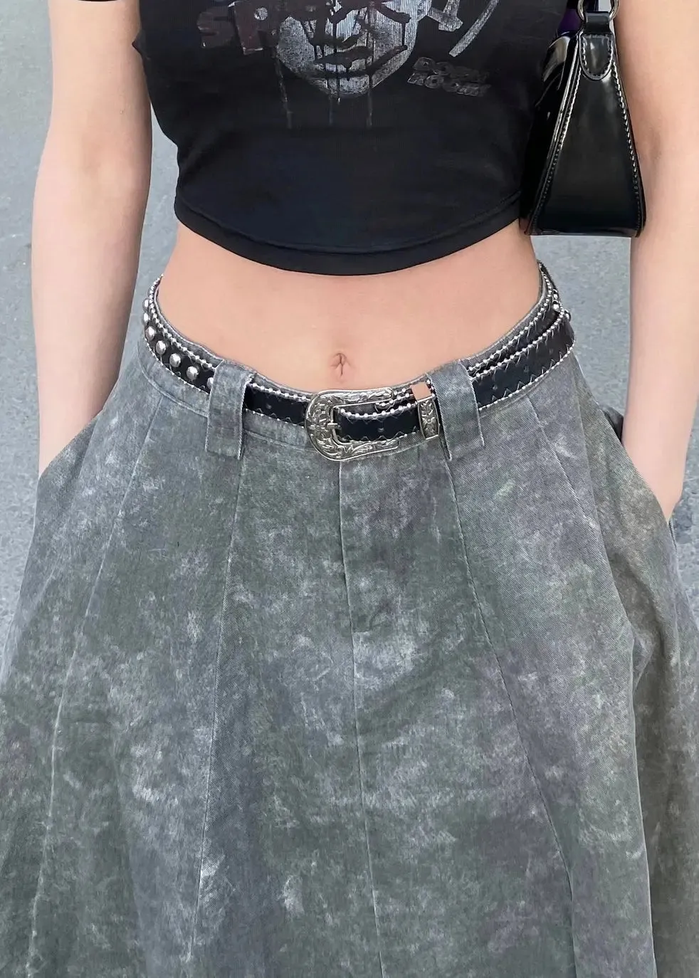 Elegant Grey  Pockets High Waist Patchwork Denim Maxi Skirts Summer LY9077