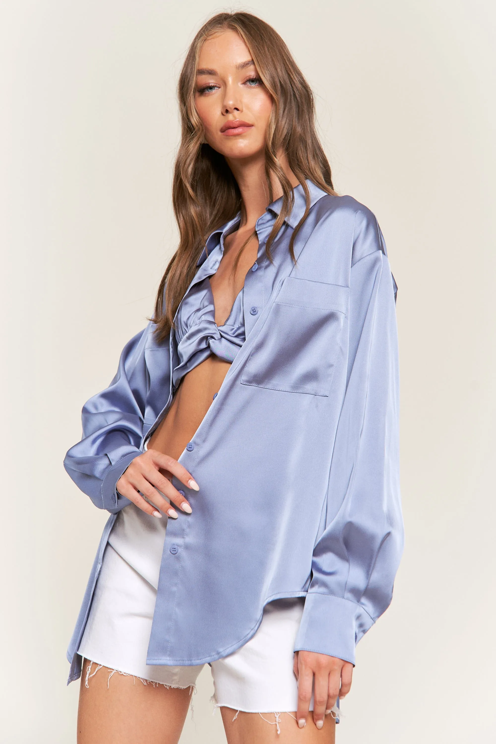 ELEMENT BLUE COLLARED BLOUSE AND CROP TOP ST10019