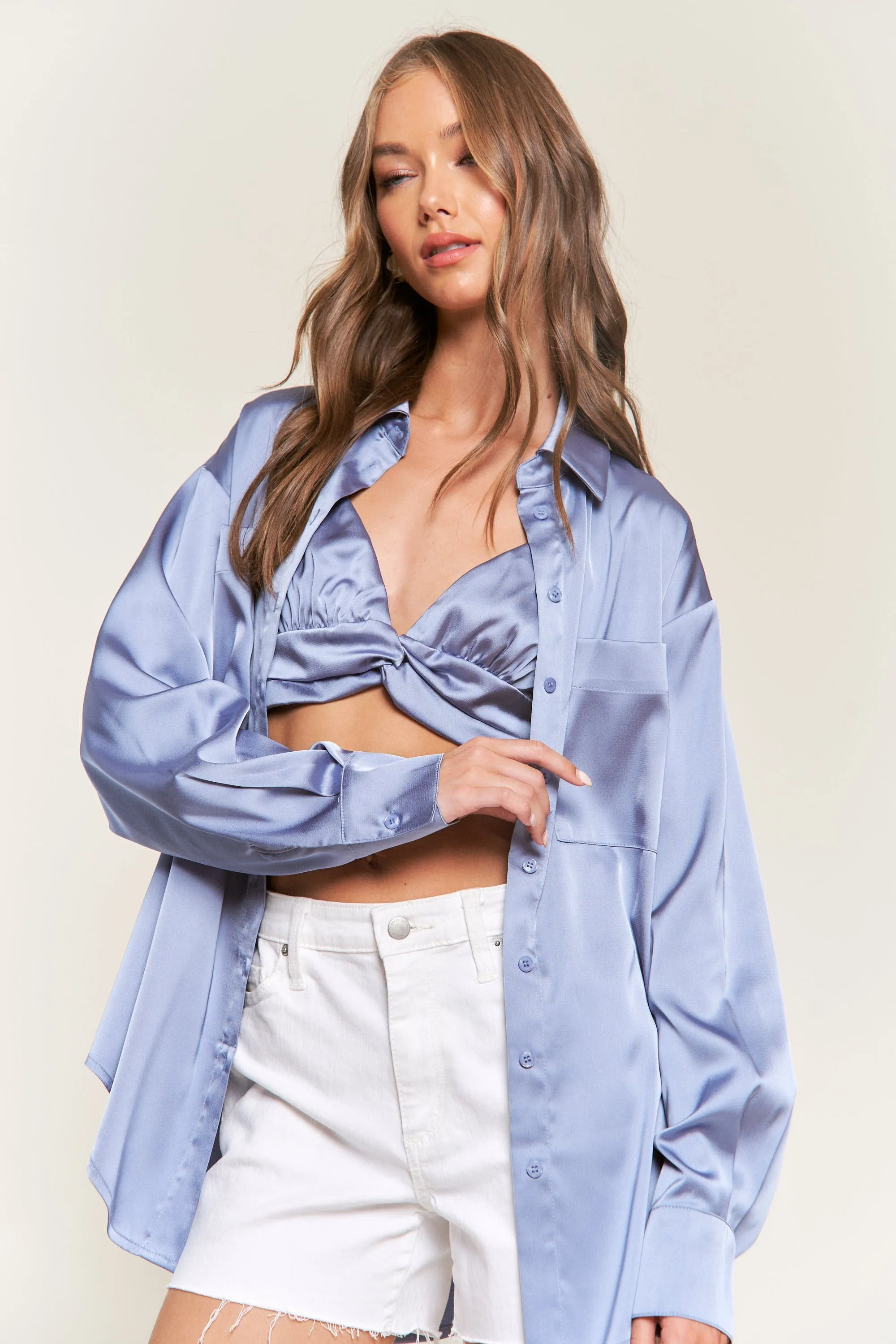 ELEMENT BLUE COLLARED BLOUSE AND CROP TOP ST10019