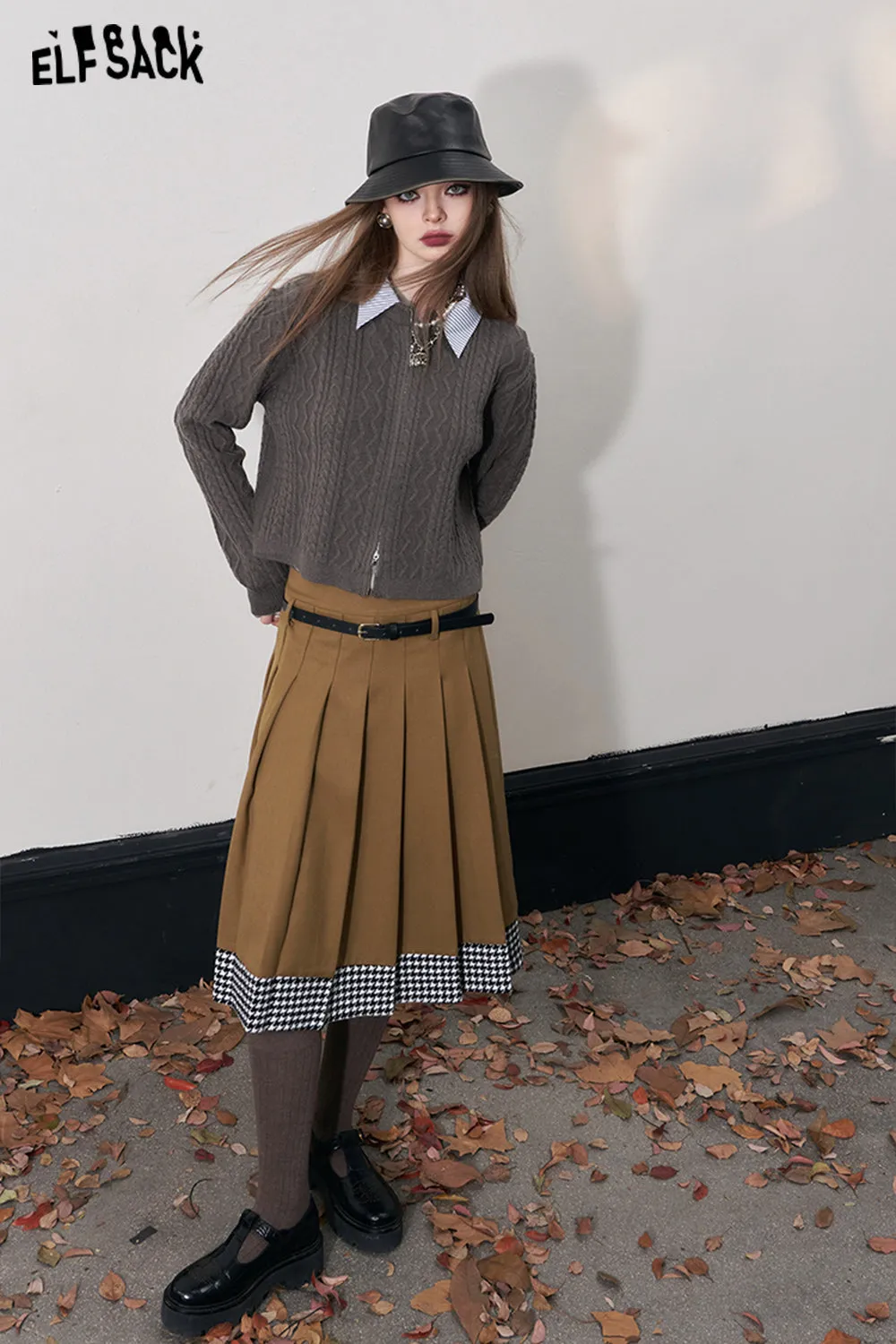 ELFSACK Free Belt Mid-lengh Skirts Women 2023 Winter New Luxury Elegant Bottom