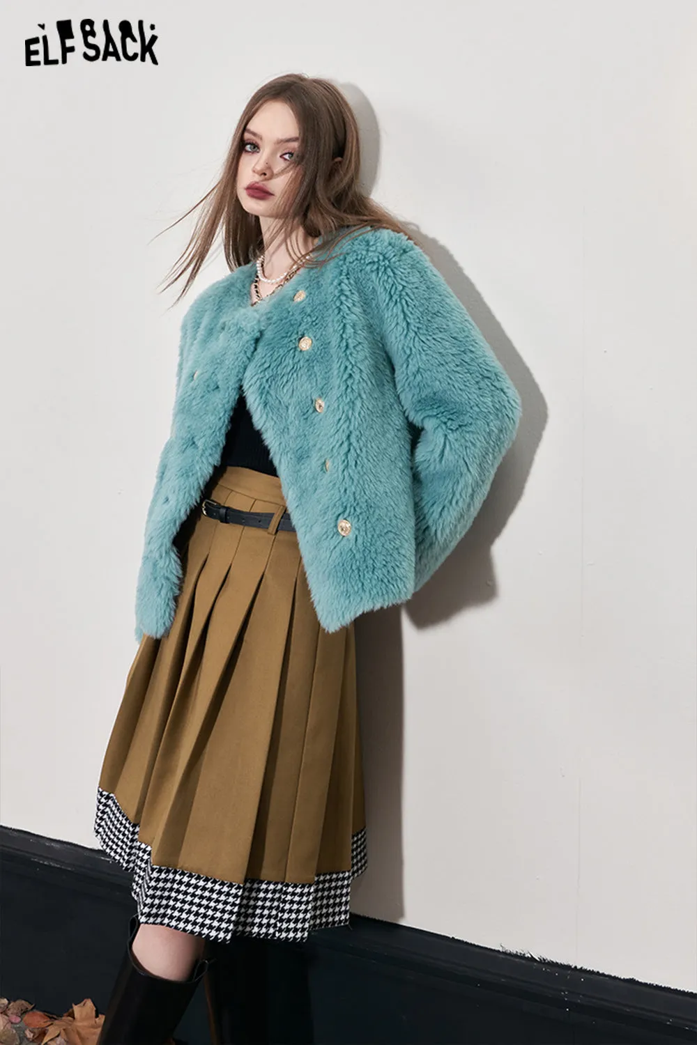 ELFSACK Free Belt Mid-lengh Skirts Women 2023 Winter New Luxury Elegant Bottom