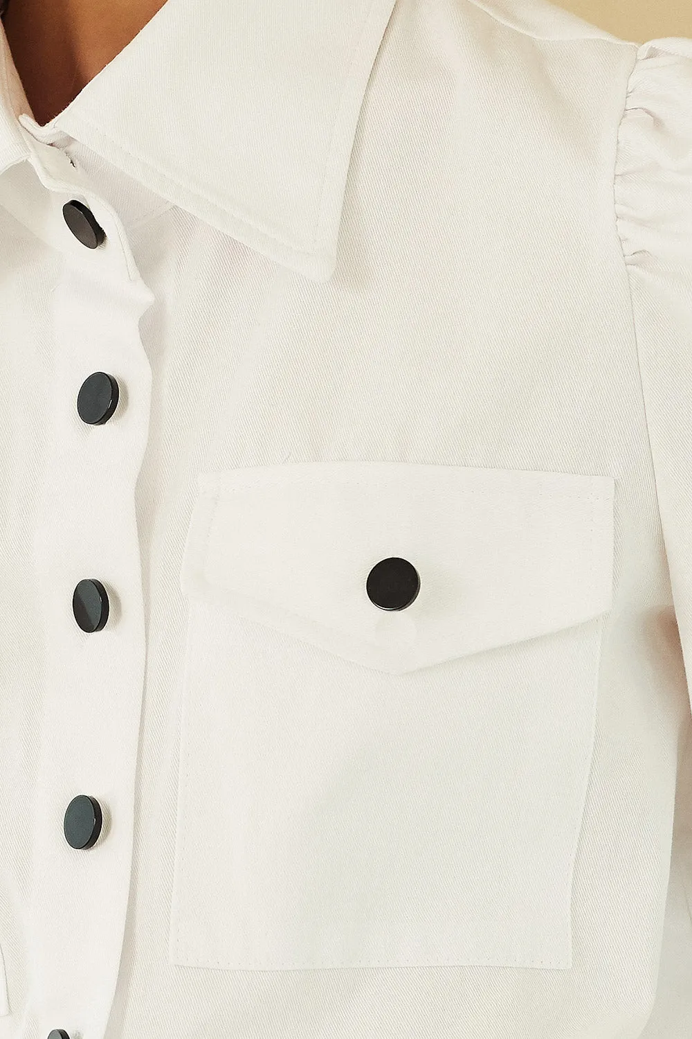 Everly Contrast Button Crop Shirt