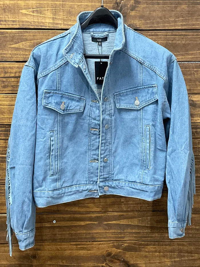 Fate FJ4302 Womens Fringe Denim Jacket Light Medium Wash
