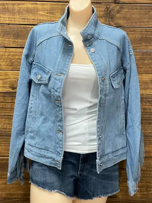 Fate FJ4302 Womens Fringe Denim Jacket Light Medium Wash
