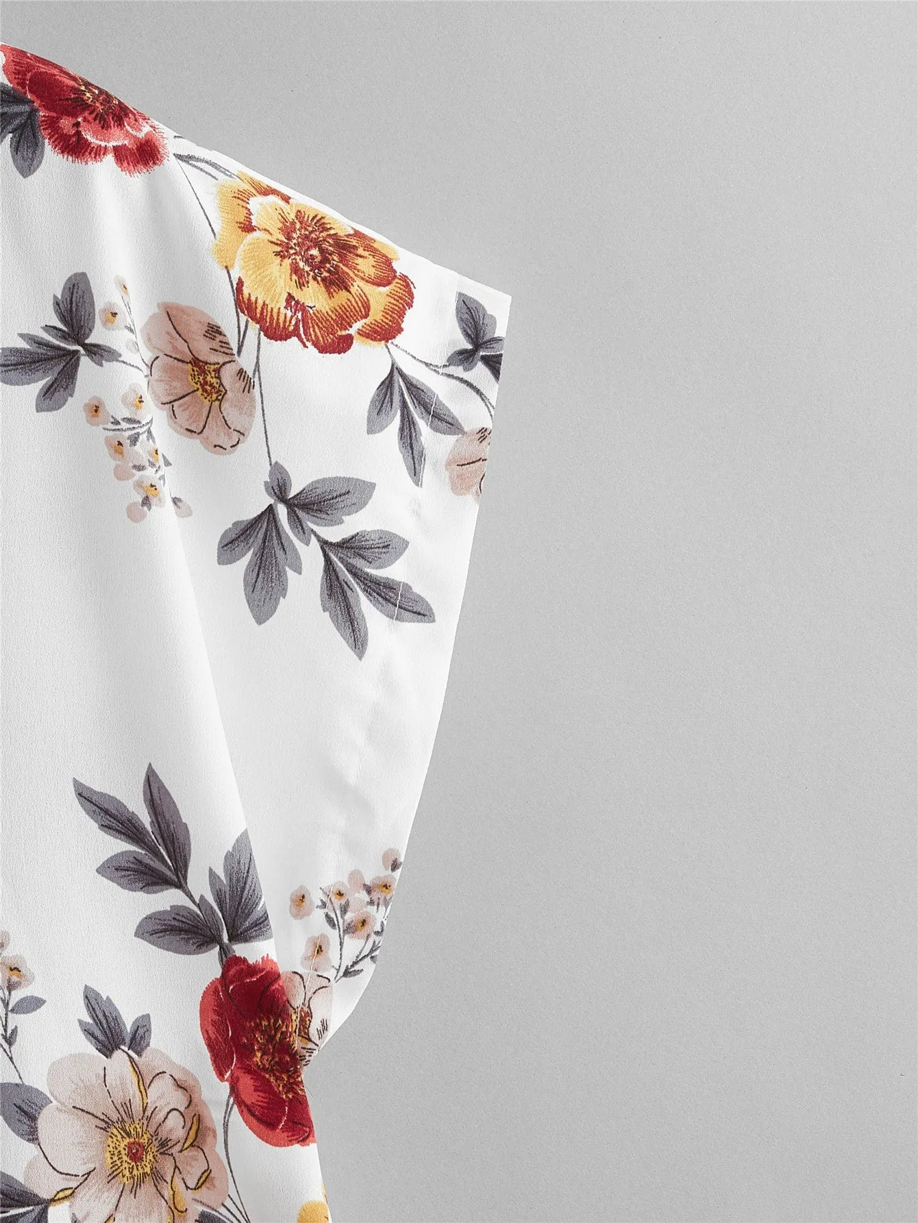 Floral High Low Cap Sleeve V Neck Asymmetrical Regular Plus Size Blouse