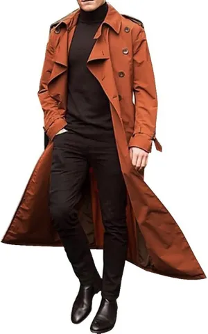 FONMA Trench Coat Men Winter Slim Coat Trench Lapel Long Jacket Double Breasted Coat Soft Elegant windbreaker