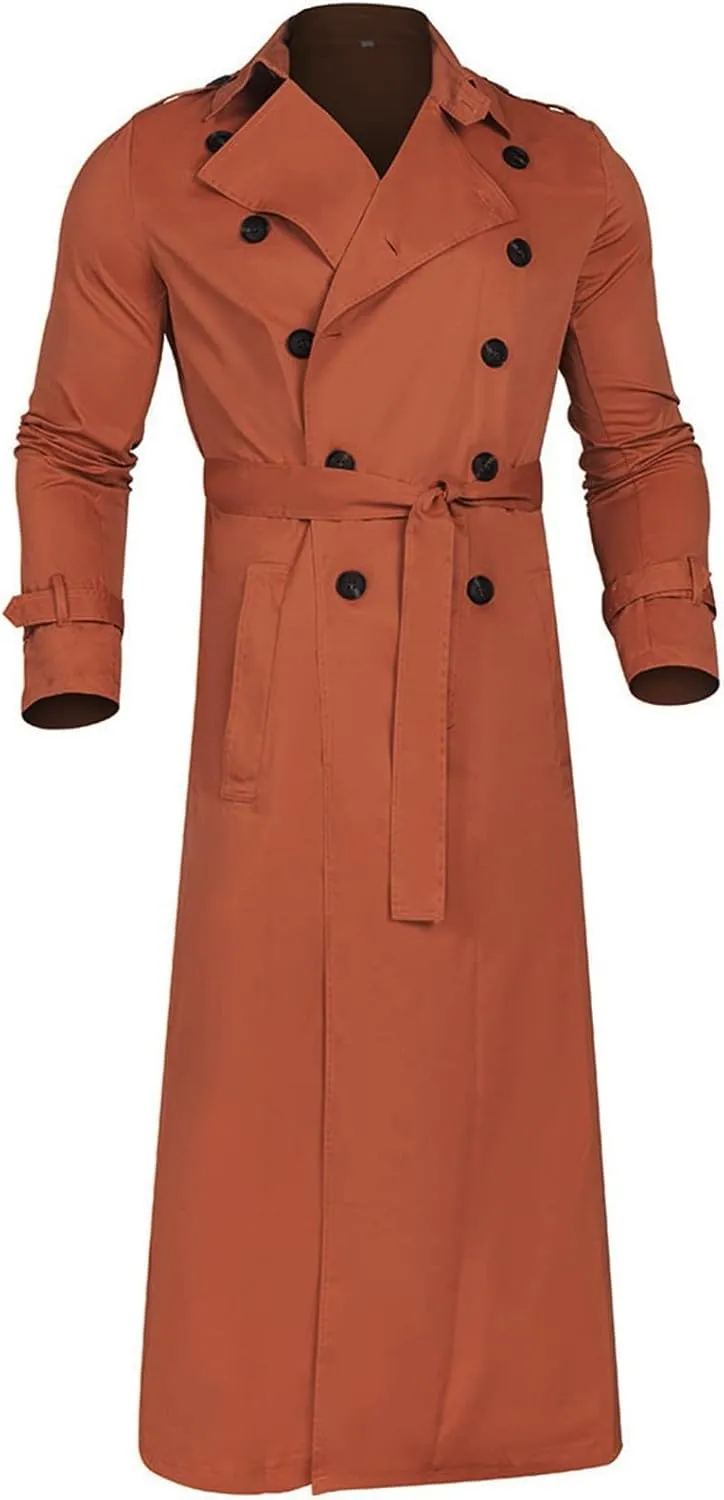 FONMA Trench Coat Men Winter Slim Coat Trench Lapel Long Jacket Double Breasted Coat Soft Elegant windbreaker