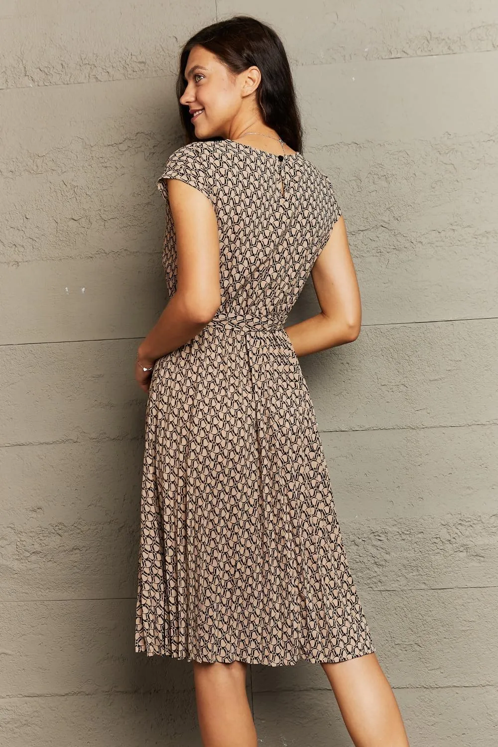 Free All Day Short Sleeve Tie Waist Midi Dress