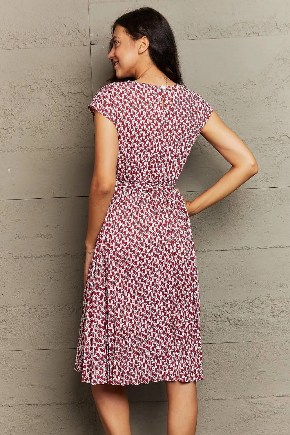 Free All Day Short Sleeve Tie Waist Midi Dress