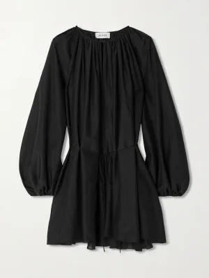 Gathered cotton and silk-blend mini dress