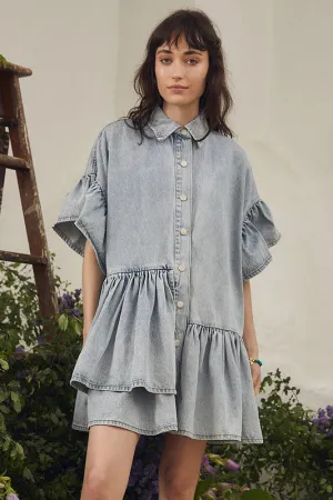 Genoa Mini Dress in Ice Blue Denim