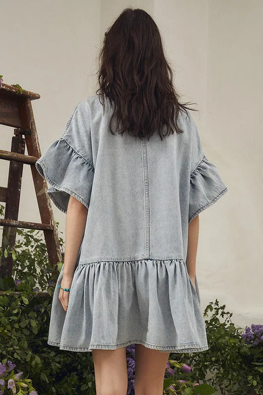 Genoa Mini Dress in Ice Blue Denim