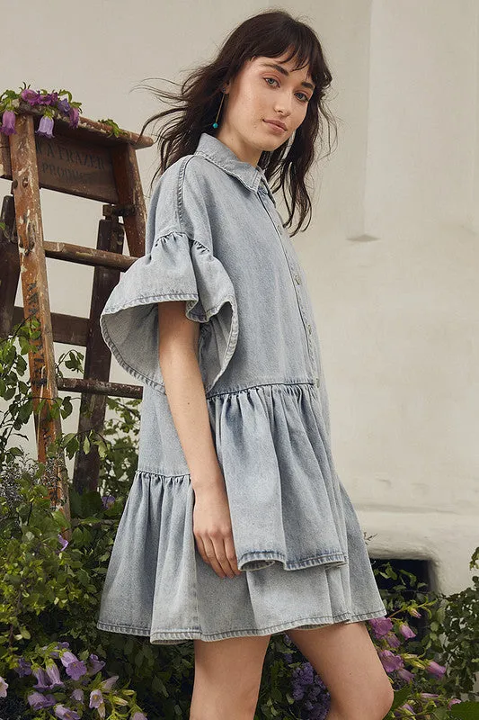Genoa Mini Dress in Ice Blue Denim