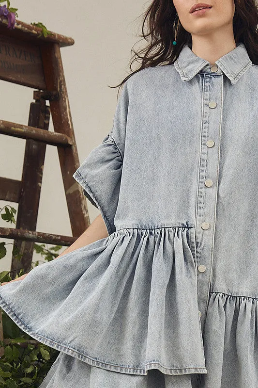 Genoa Mini Dress in Ice Blue Denim