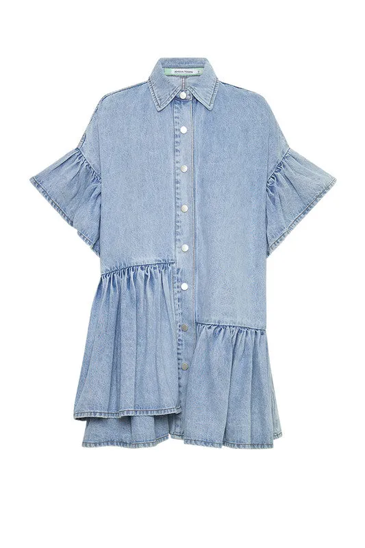Genoa Mini Dress in Ice Blue Denim