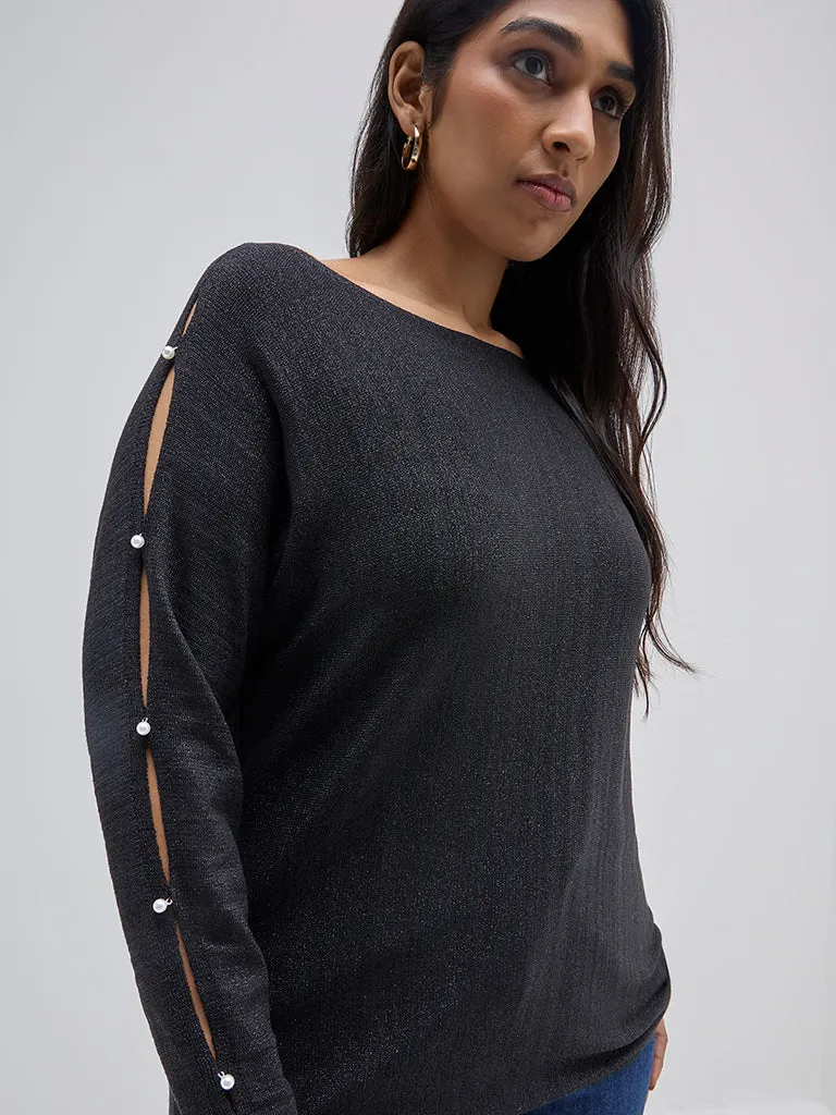 Gia Black Shimmer Detailed Blouse