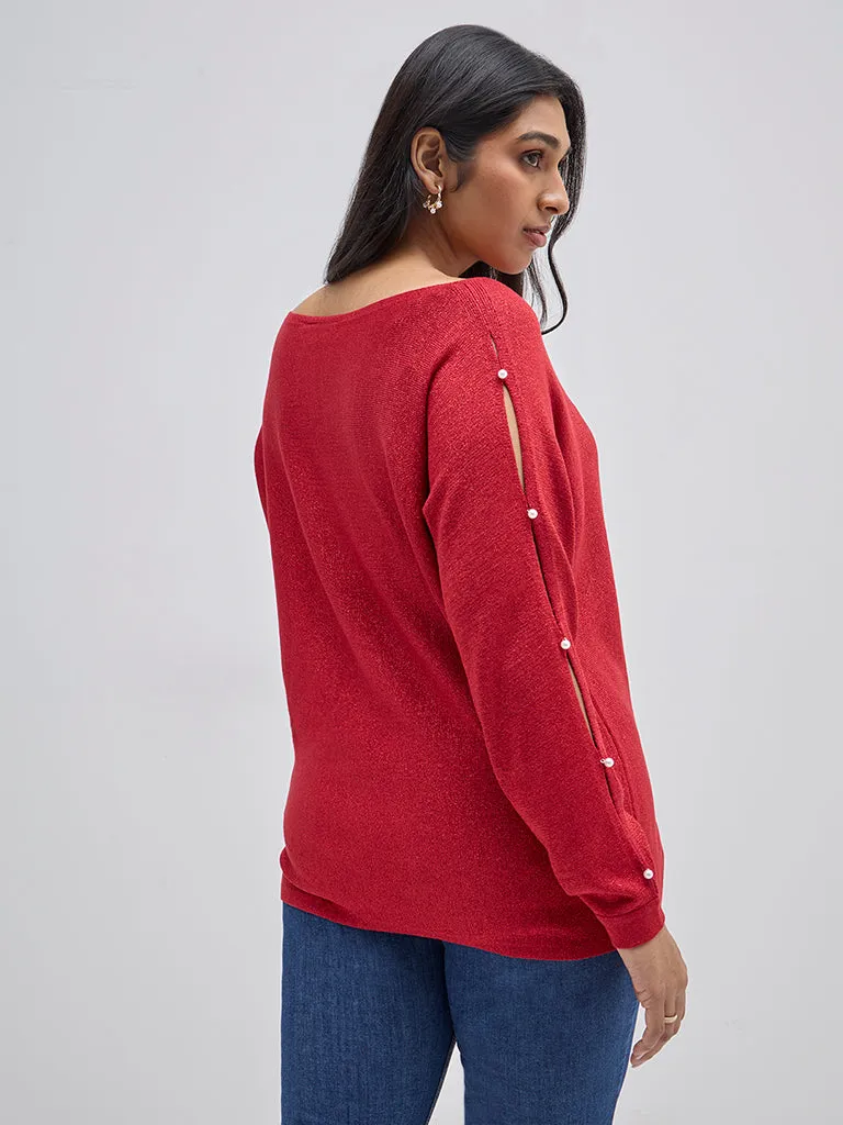 Gia Red Shimmer Detailed Blouse