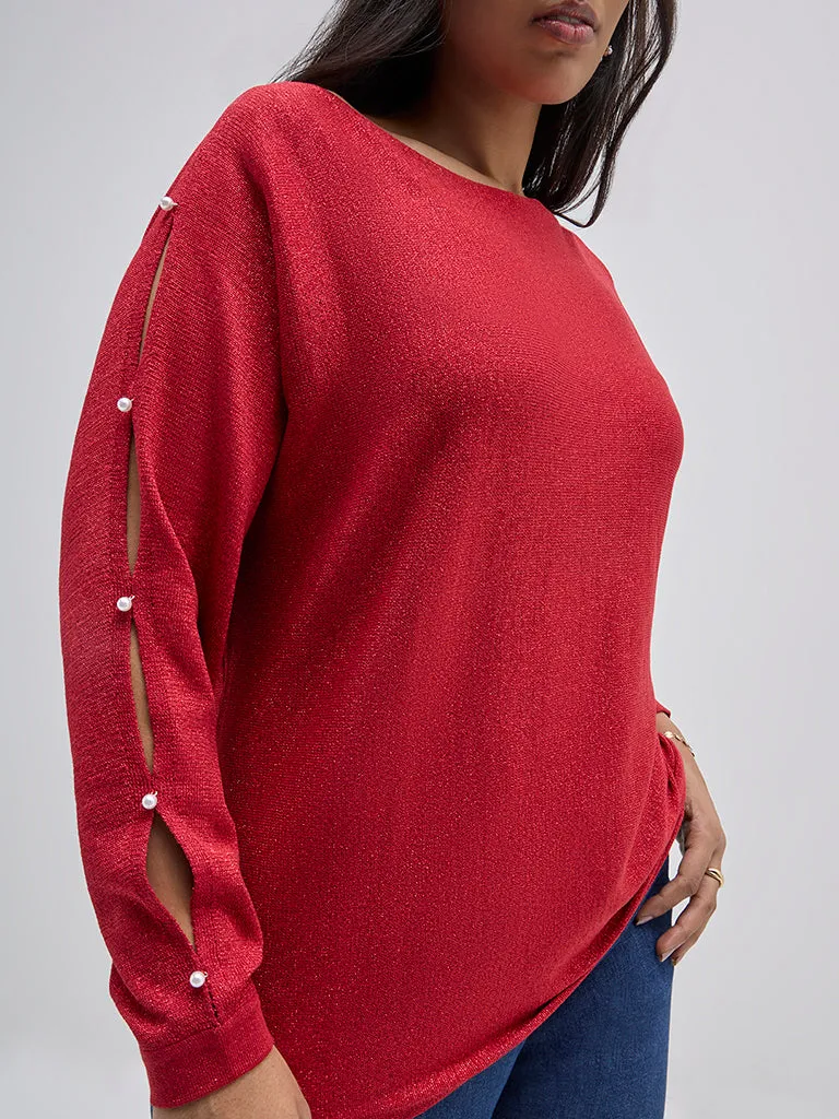 Gia Red Shimmer Detailed Blouse