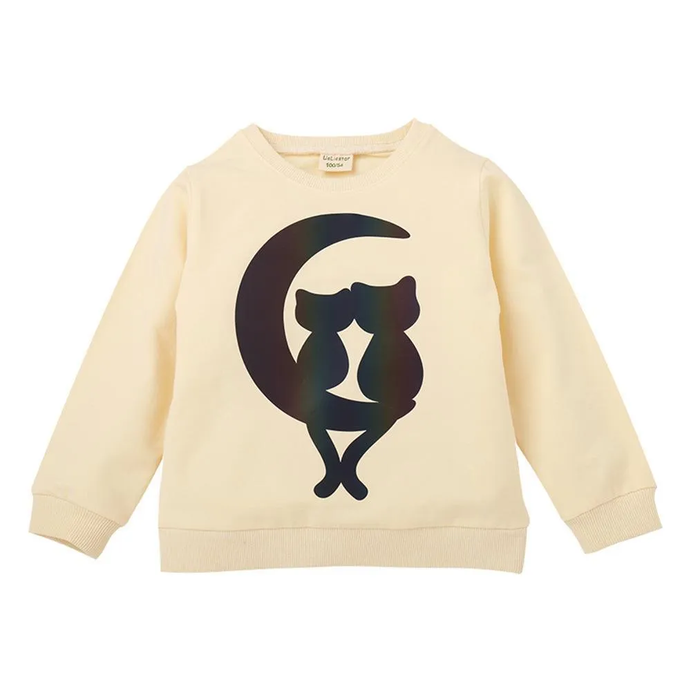 Girls Cute Cartoon Cat Sequin Long Sleeve Tops Wholesale