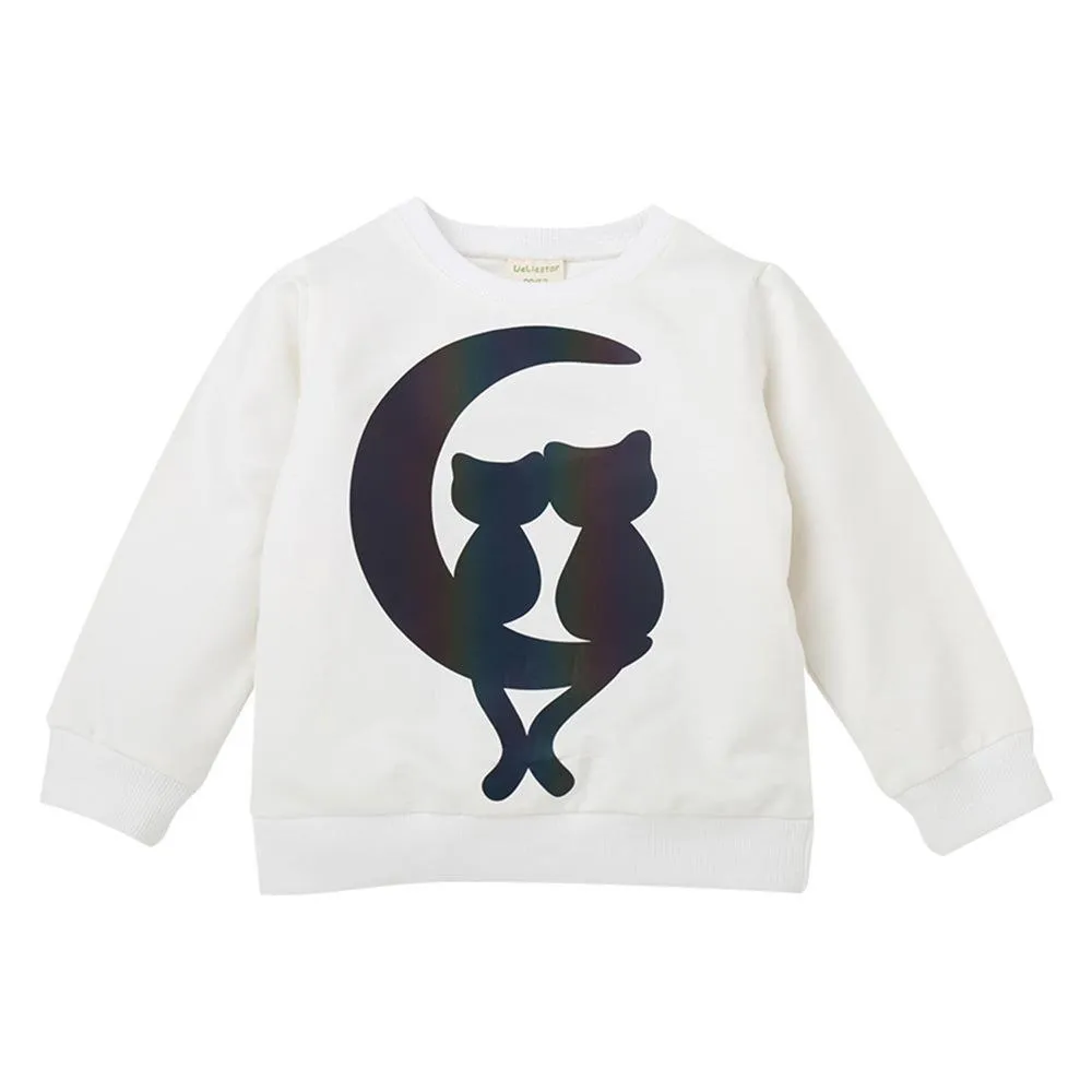 Girls Cute Cartoon Cat Sequin Long Sleeve Tops Wholesale